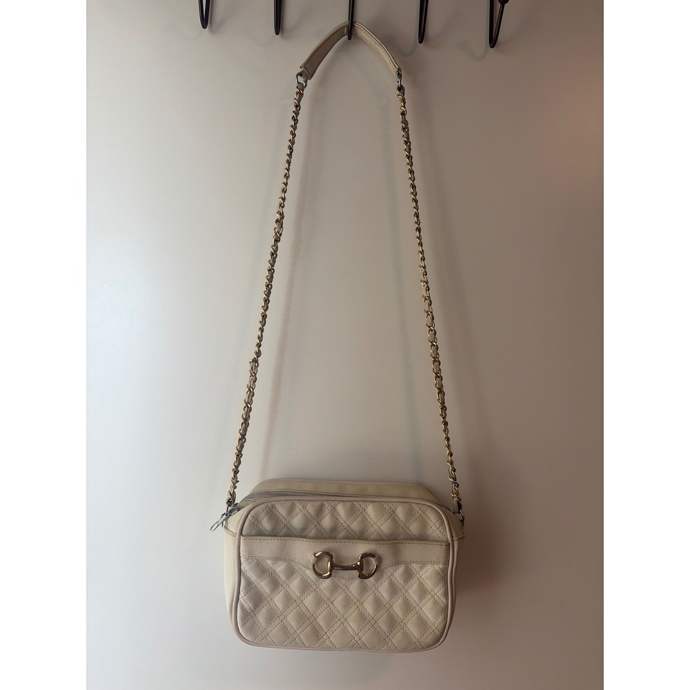 Quilted Horsebit Crossbody Bag Cream Off White Gold Chain Strap Multi Zip